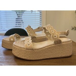 Larroude Cream Scalloped platform Sandals